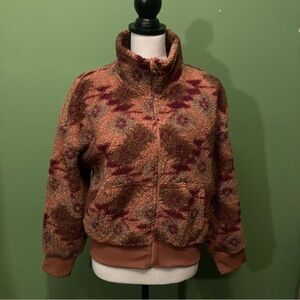 Kyodan Aztec Brown and Red Patterned Teddy Jacket